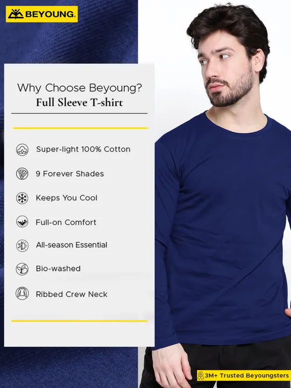 Plain Navy Blue Full Sleeves T-shirts
