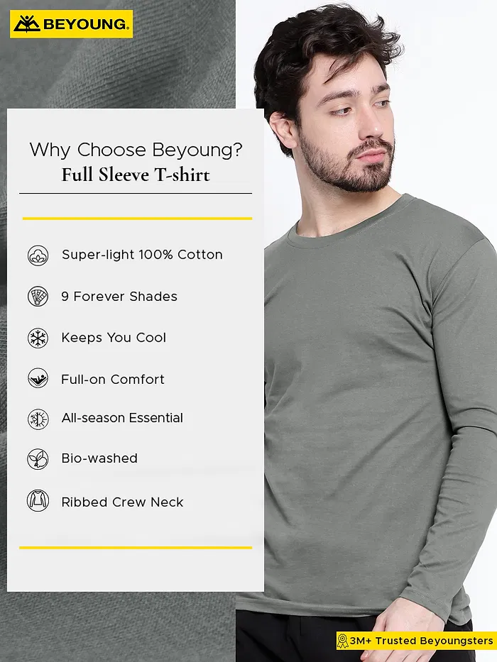 Plain Space Grey Full Sleeves T-shirt