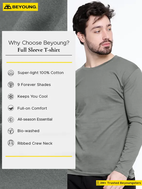 Plain Space Grey Full Sleeves T-shirts