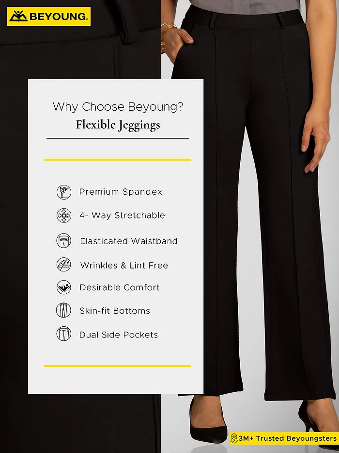 Solid Black Parallel Women Jeggings