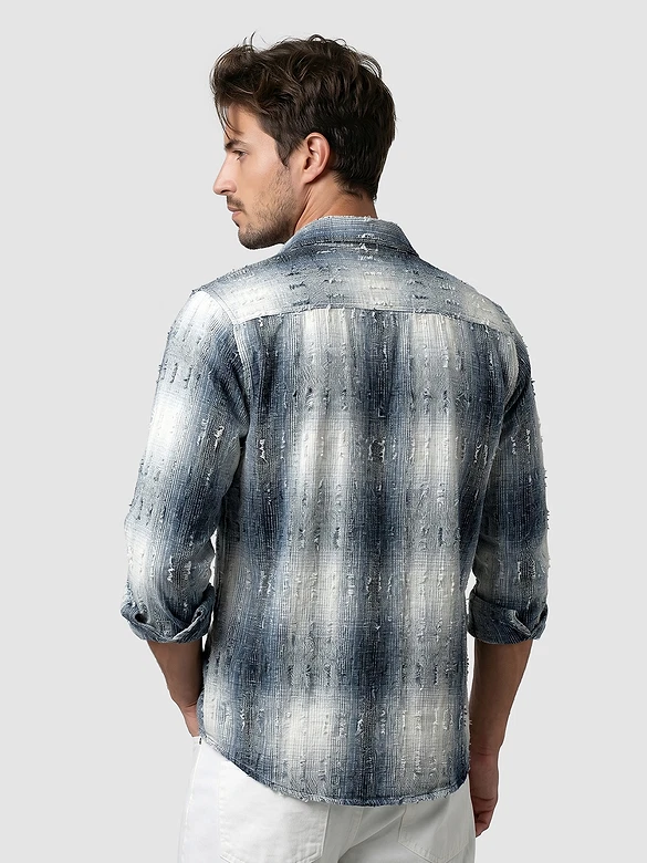 Blue Frayed Check Shirt