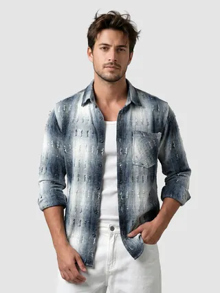 Blue Frayed Check Shirt
