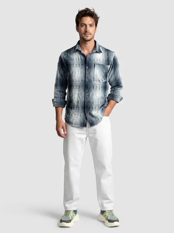 Blue Frayed Check Shirt
