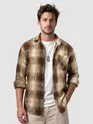 Brown Frayed Check Shirt