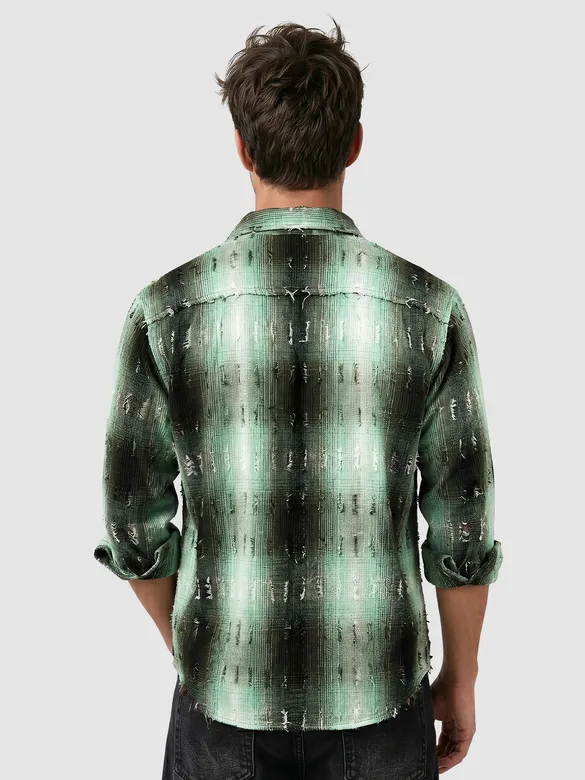 Green Frayed Check Shirt