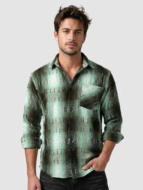 Green Frayed Check Shirt