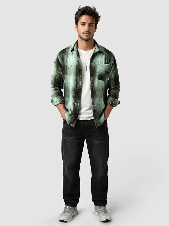 Green Frayed Check Shirt