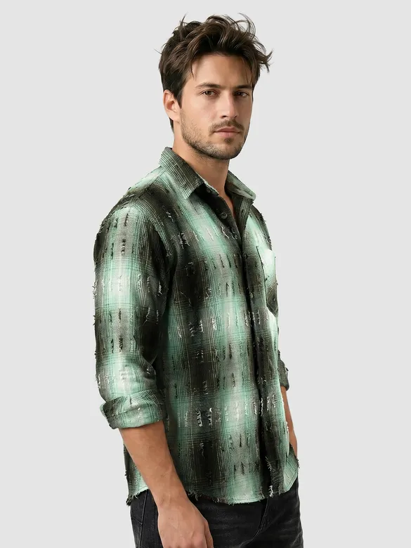 Green Frayed Check Shirt