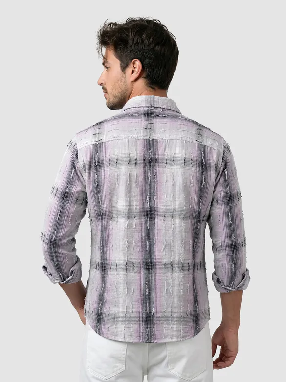Lilac Frayed Check Shirt