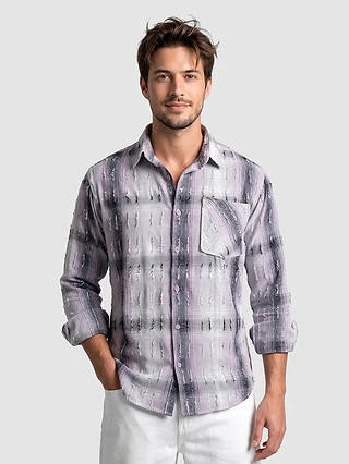 Lilac Frayed Check Shirt