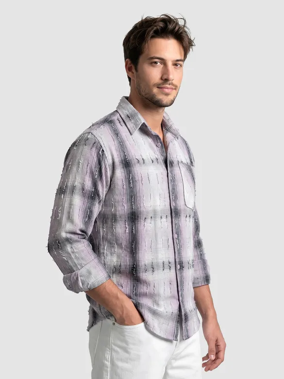 Lilac Frayed Check Shirt