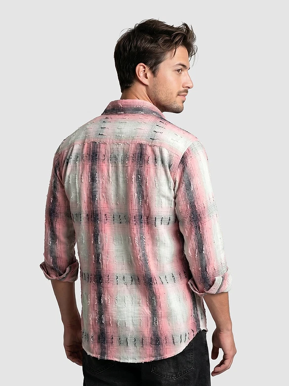 Pink Frayed Check Shirt