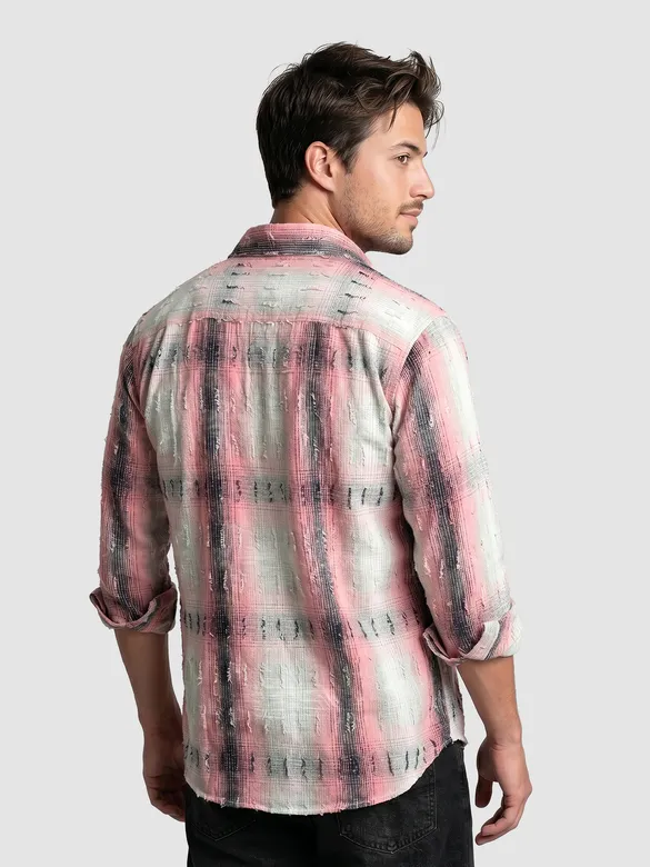 Pink Frayed Check Shirt
