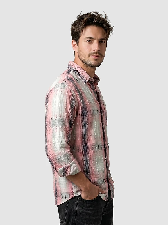 Pink Frayed Check Shirt