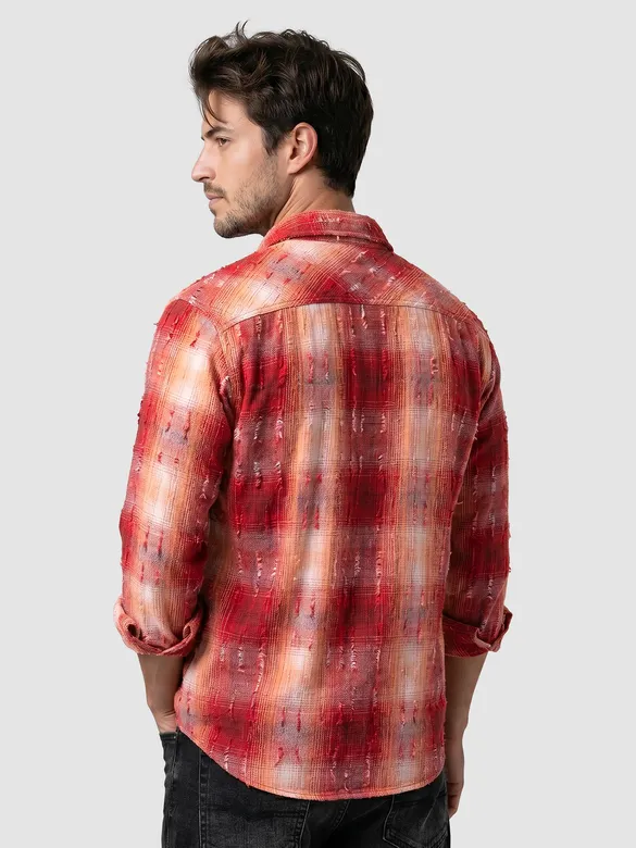 Red Frayed Check Shirt