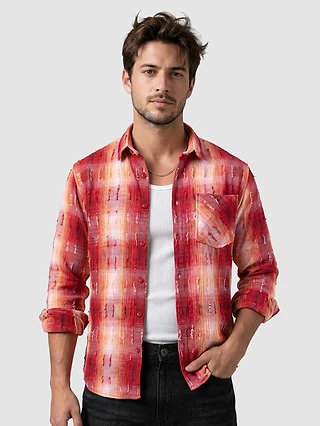 Red Frayed Check Shirt
