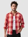 Red Frayed Check Shirt