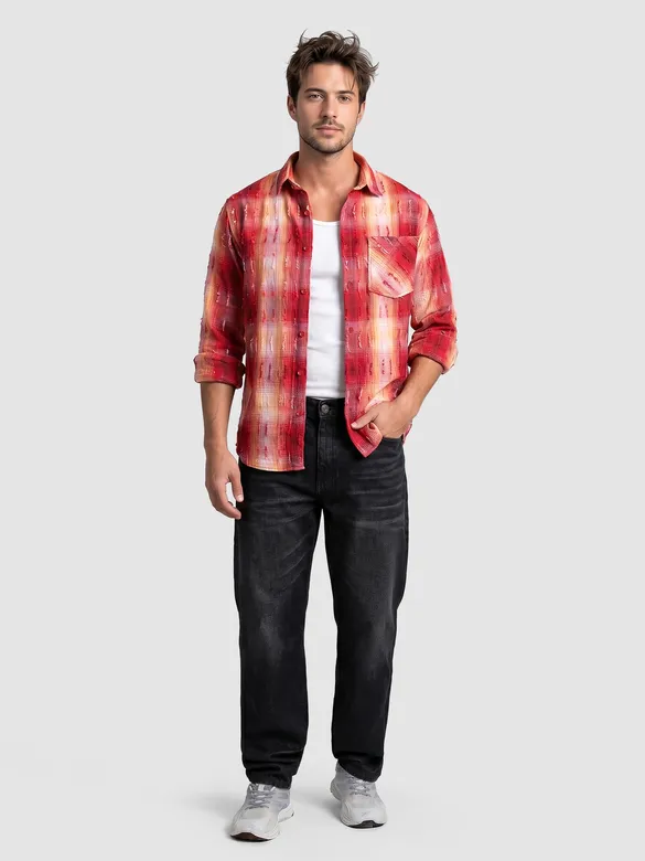 Red Frayed Check Shirt