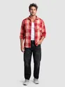 Red Frayed Check Shirt