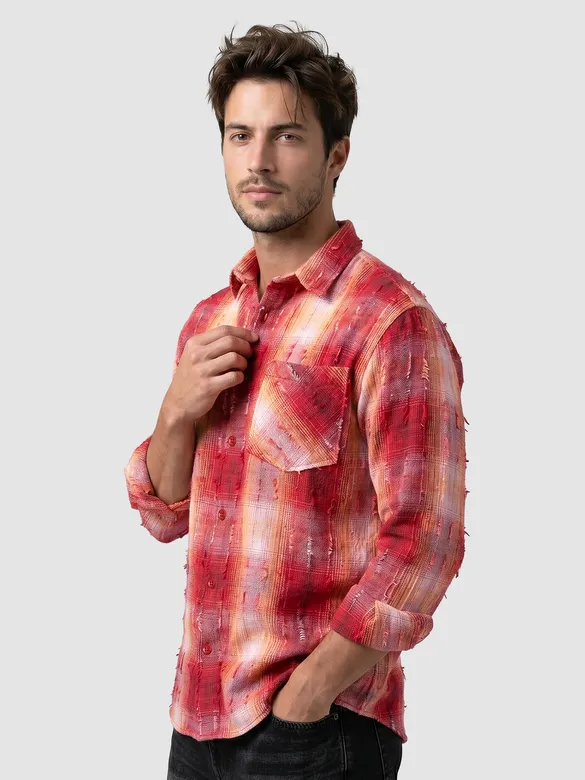 Red Frayed Check Shirt