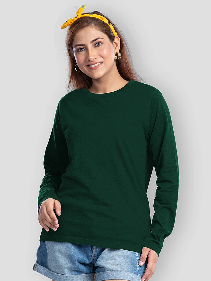 Pack of 2 - Women Plain Full Sleeve T-shirt Combo Burgundy And Bottle Green