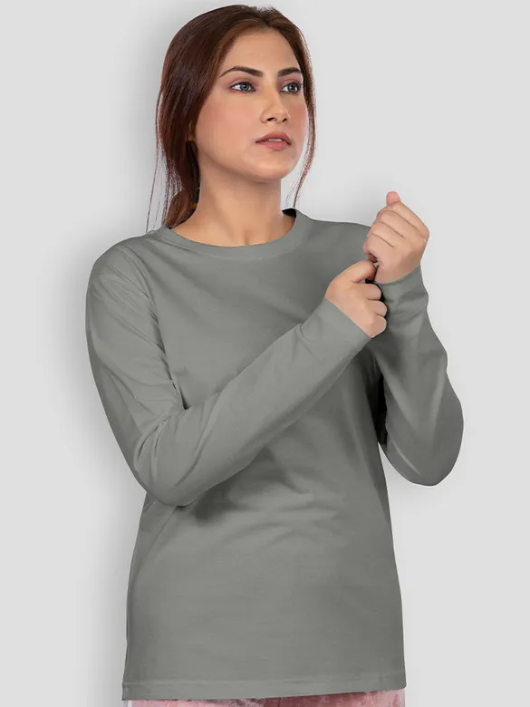 Pack of 2 - Women Plain Full Sleeve T-shirt Combo Space Grey And Burgundy