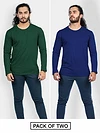 Pack of 2-Plain Full Sleeve T-shirt Combo Bottle Green And Navy Blue
