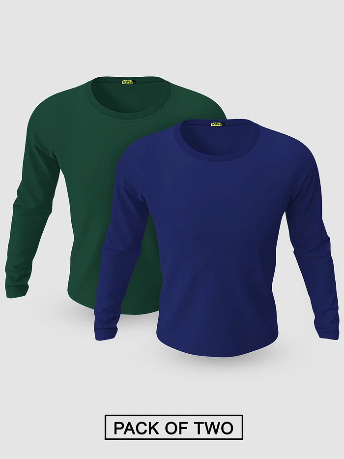 Pack of 2-Full Sleeve T-shirt Combo Bottle Green And Navy Blue