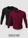 Pack of 2-Plain Full Sleeve T-shirt Combo Black And Burgundy