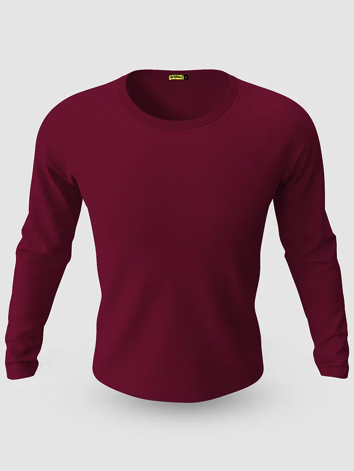 Pack of 2-Plain Full Sleeve T-shirt Combo Black And Burgundy