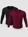 Pack of 2-Plain Full Sleeve T-shirt Combo Black And Burgundy