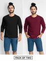 Pack of 2-Plain Full Sleeve T-shirt Combo Black And Burgundy