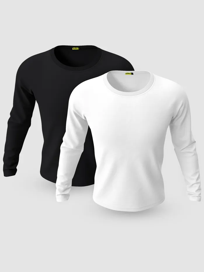 Pack of 2-Plain Full Sleeve T-shirt Combo Black And White