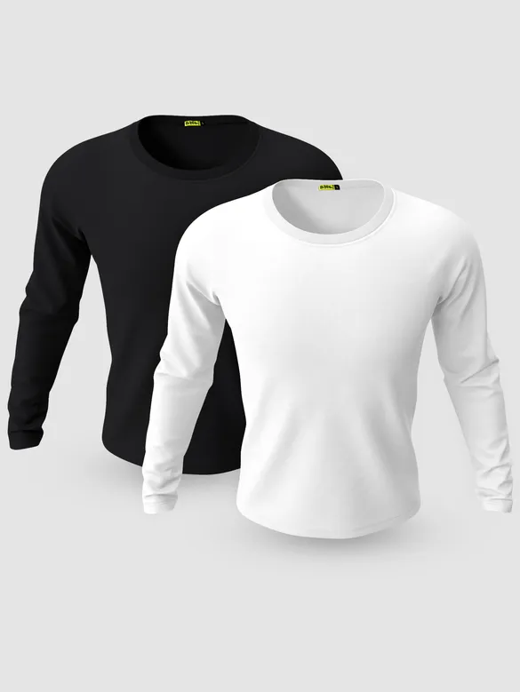Pack of 2-Plain Full Sleeve T-shirt Combo Black And White
