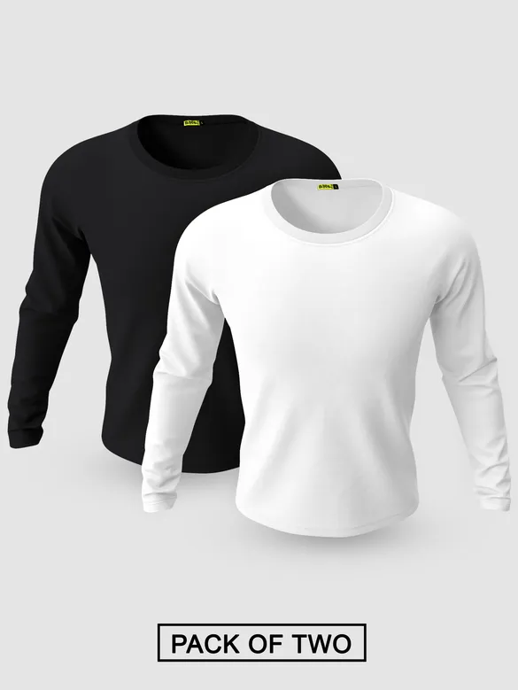 Pack of 2-Plain Full Sleeve T-shirt Combo Black And White
