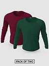 Pack of 2-Plain Full Sleeve T-shirt Combo Burgundy And Bottle Green