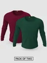 Pack of 2-Plain Full Sleeve T-shirt Combo Burgundy And Bottle Green