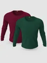 Pack of 2-Plain Full Sleeve T-shirt Combo Burgundy And Bottle Green