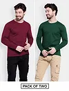 Pack of 2-Plain Full Sleeve T-shirt Combo Burgundy And Bottle Green