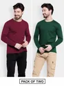 Pack of 2-Plain Full Sleeve T-shirt Combo Burgundy And Bottle Green