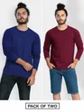 Pack of 2-Plain Full Sleeve T-shirt Combo Navy Blue And Burgundy