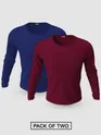 Pack of 2-Plain Full Sleeve T-shirt Combo Navy Blue And Burgundy