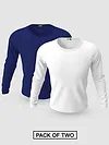 Pack of 2-Plain Full Sleeve T-shirt Combo Navy Blue And White