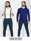 Pack of 2-Plain Full Sleeve T-shirt Combo Navy Blue And White