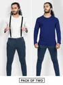 Pack of 2-Plain Full Sleeve T-shirt Combo Navy Blue And White