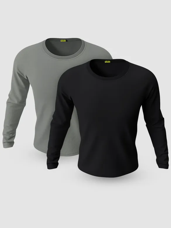 Pack of 2-Plain Full Sleeve T-shirt Combo Space Grey And Black