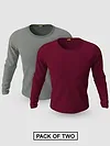 Pack of 2-Plain Full Sleeve T-shirt Combo Space Grey And Burgundy