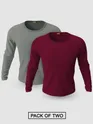 Pack of 2-Plain Full Sleeve T-shirt Combo Space Grey And Burgundy