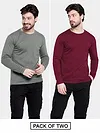 Pack of 2-Plain Full Sleeve T-shirt Combo Space Grey And Burgundy