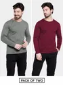 Pack of 2-Plain Full Sleeve T-shirt Combo Space Grey And Burgundy